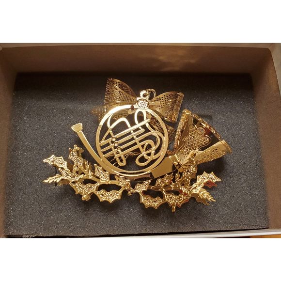 Danbury Mint Vintage 1997 French Horn Christmas Ornament 23kt Gold Brass Boxed - Picture 8 of 8